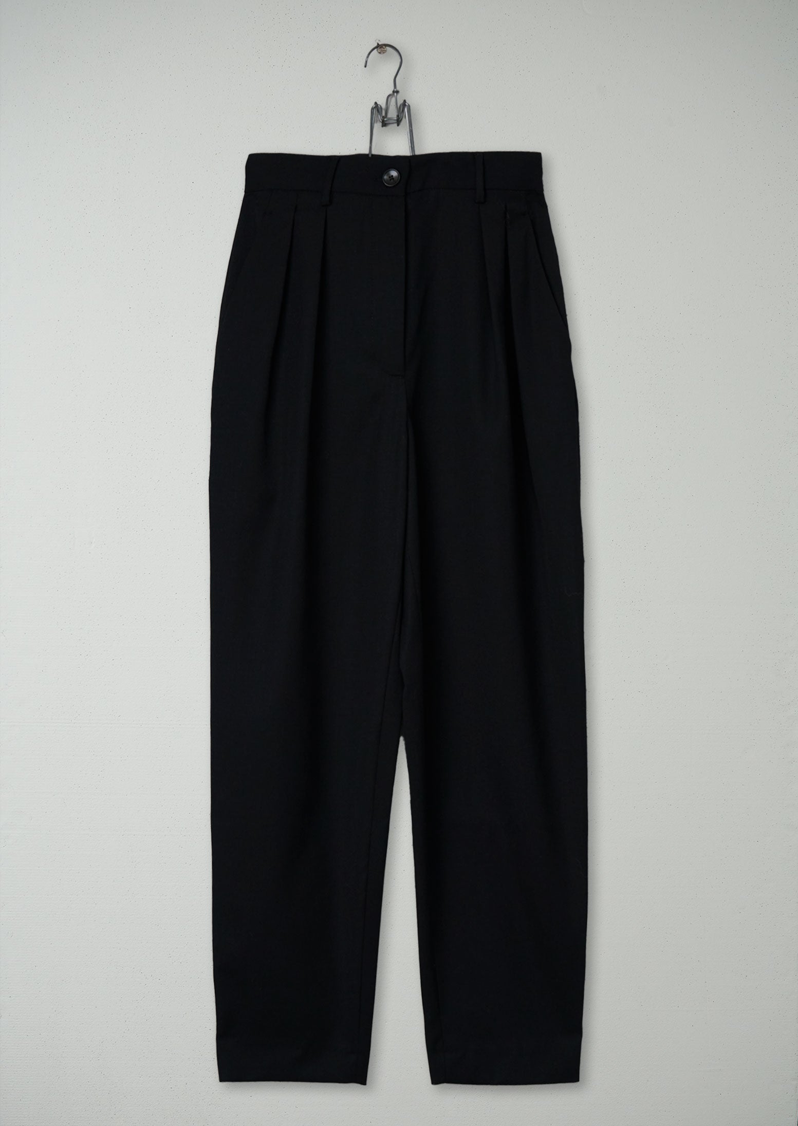 Black Wool Gaberdine Trousers - Size 8 (554)