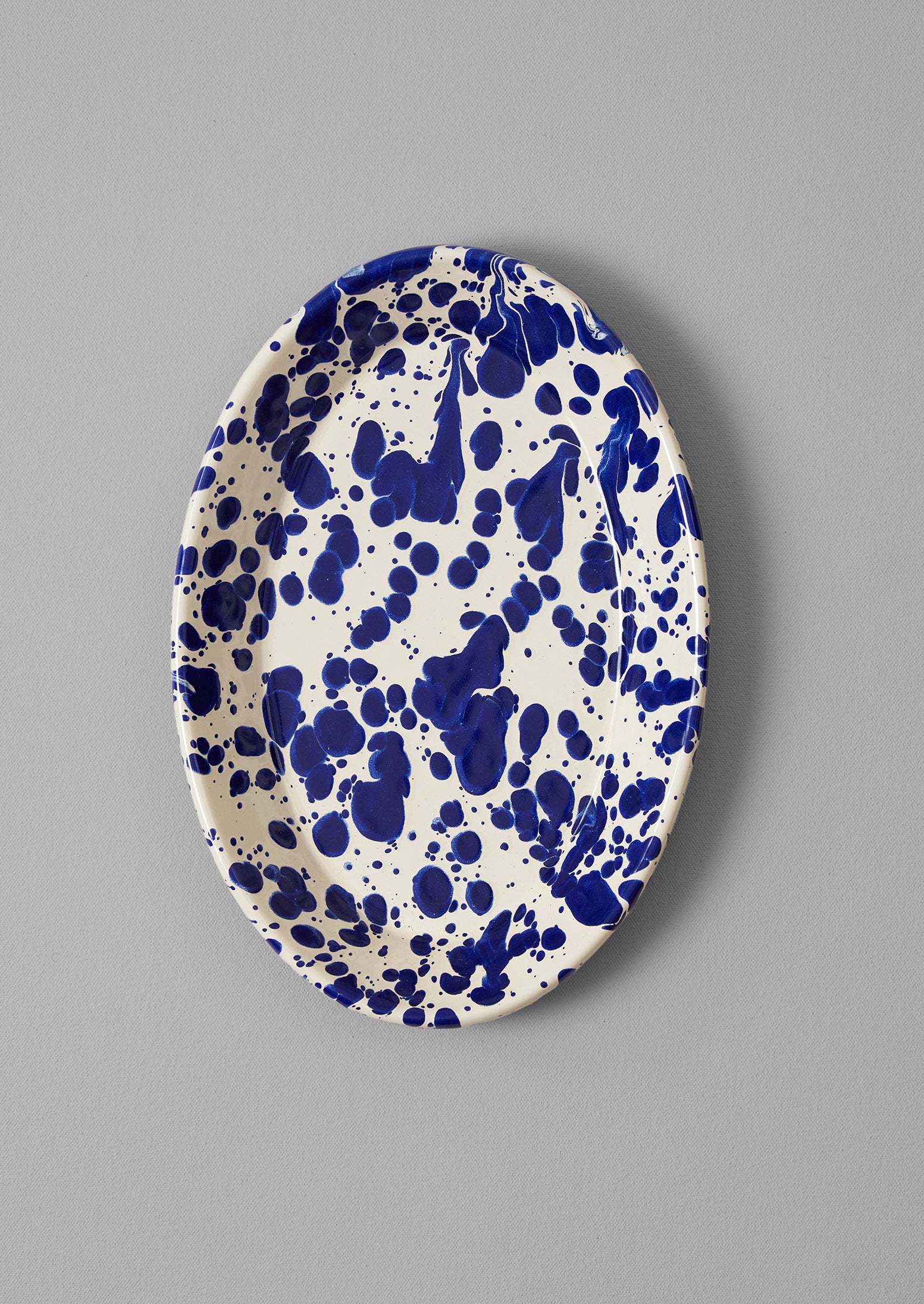 Cream & Blue Splatter Enamel Serving Platter
