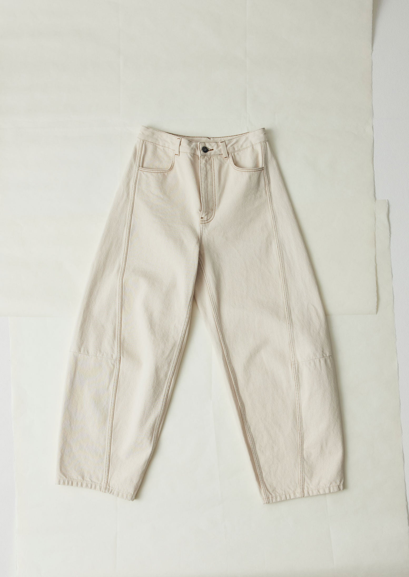 Ecru Seamed Denim Trousers – Sculptural Fit