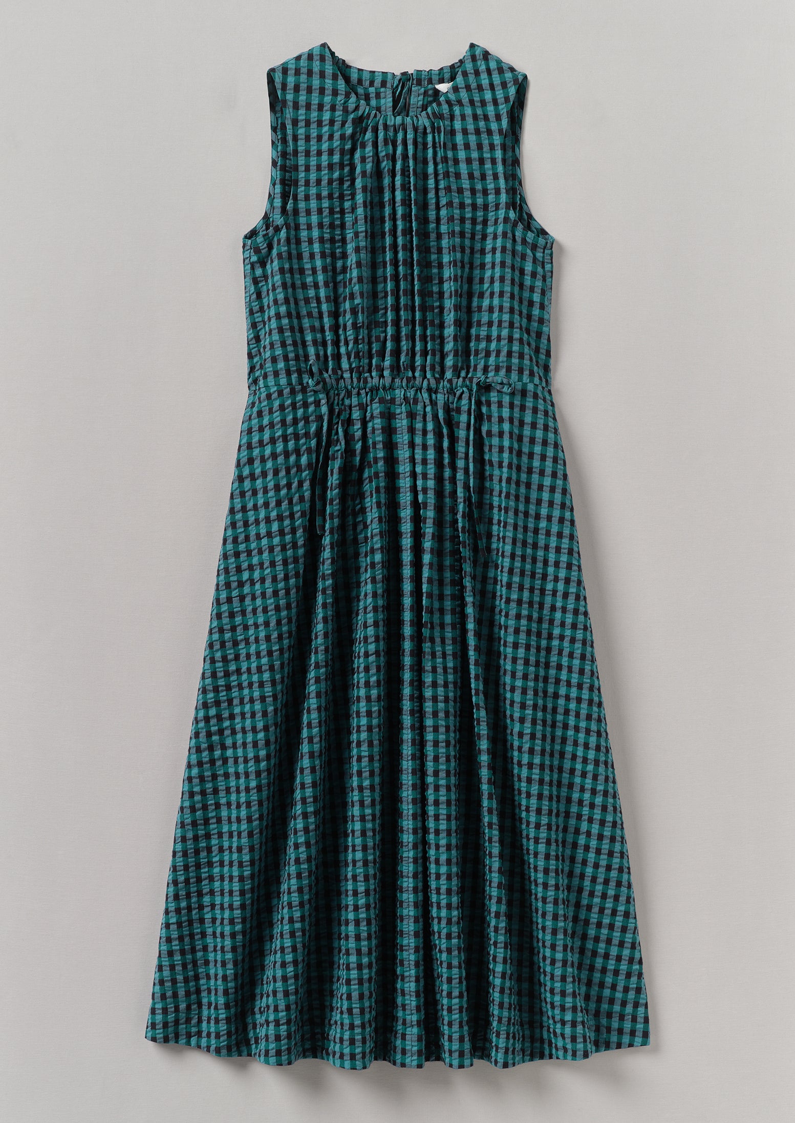 Teal Gingham Seersucker Cotton Dress