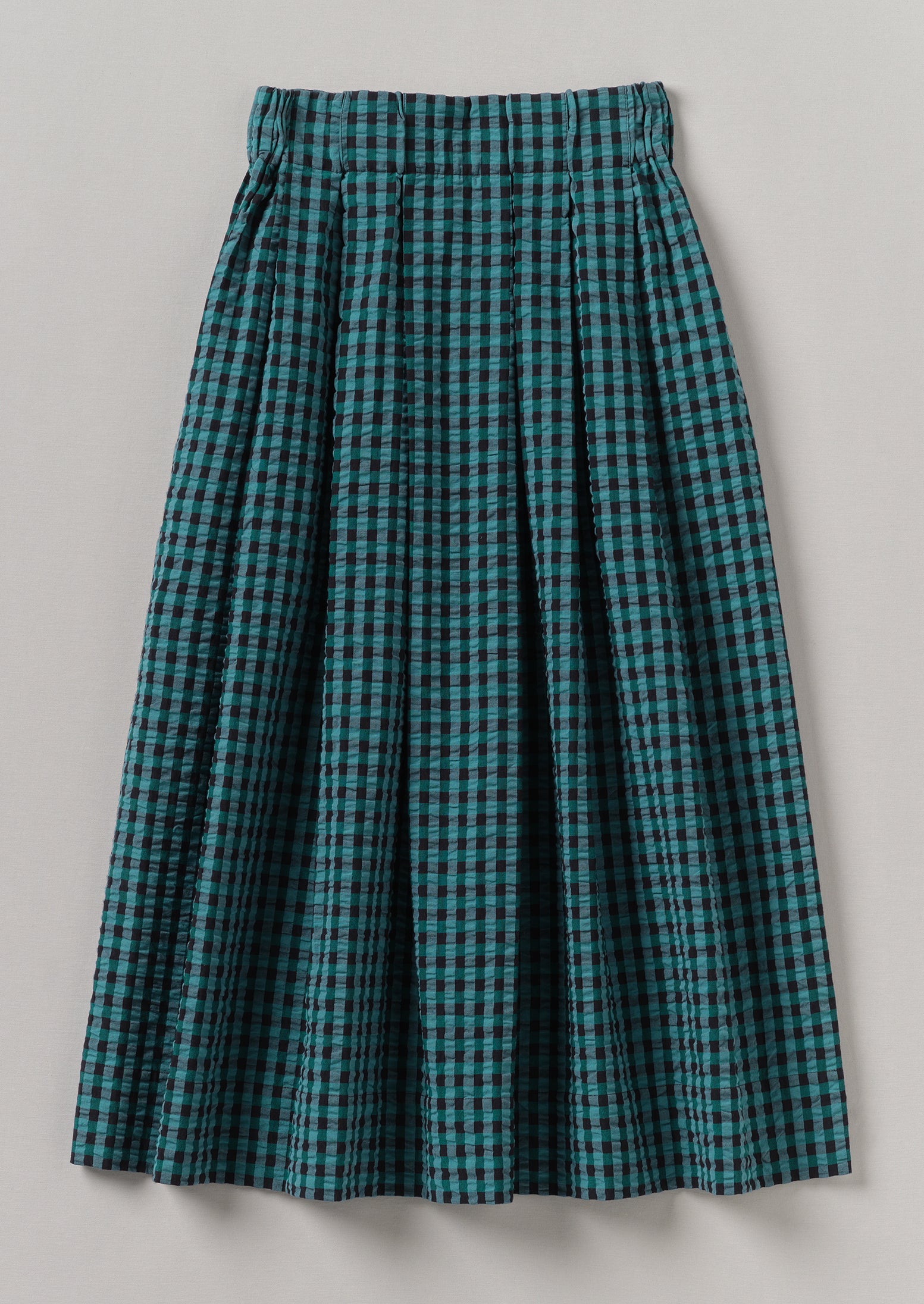 Teal Gingham Cotton Seersucker Skirt