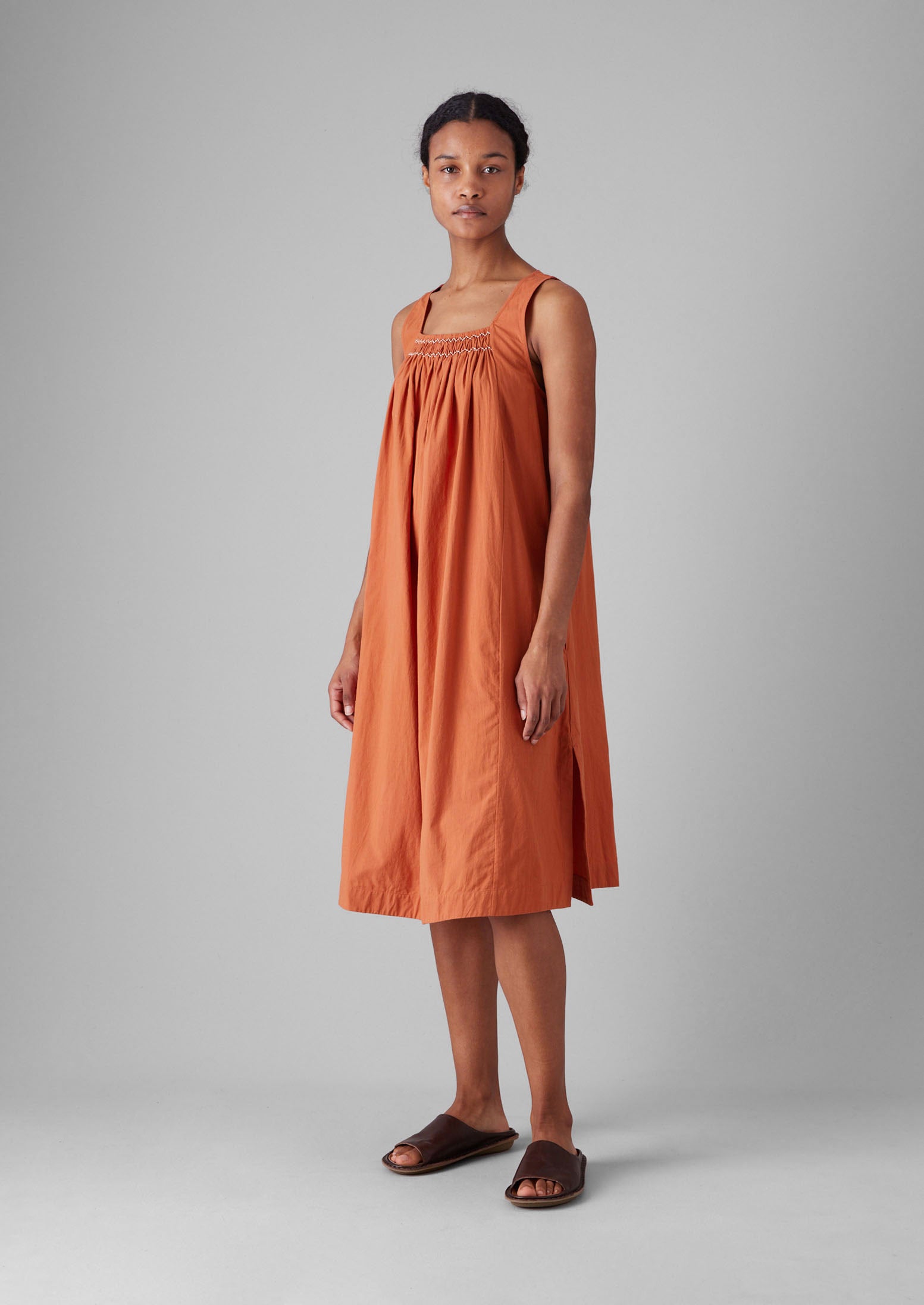 Coral Smocked Cotton Nightdress – Soft & Breathable