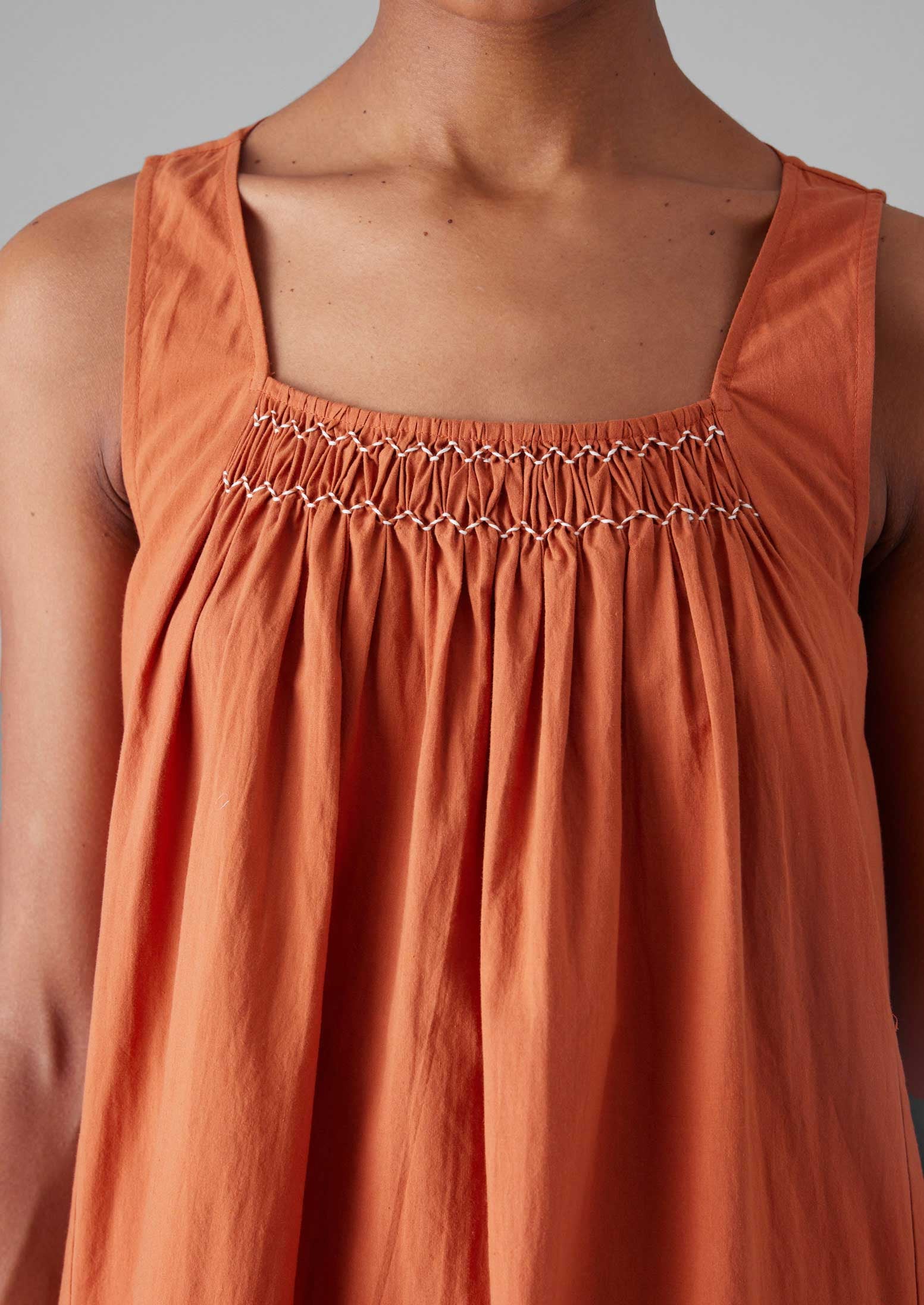 Coral Smocked Cotton Nightdress – Soft & Breathable
