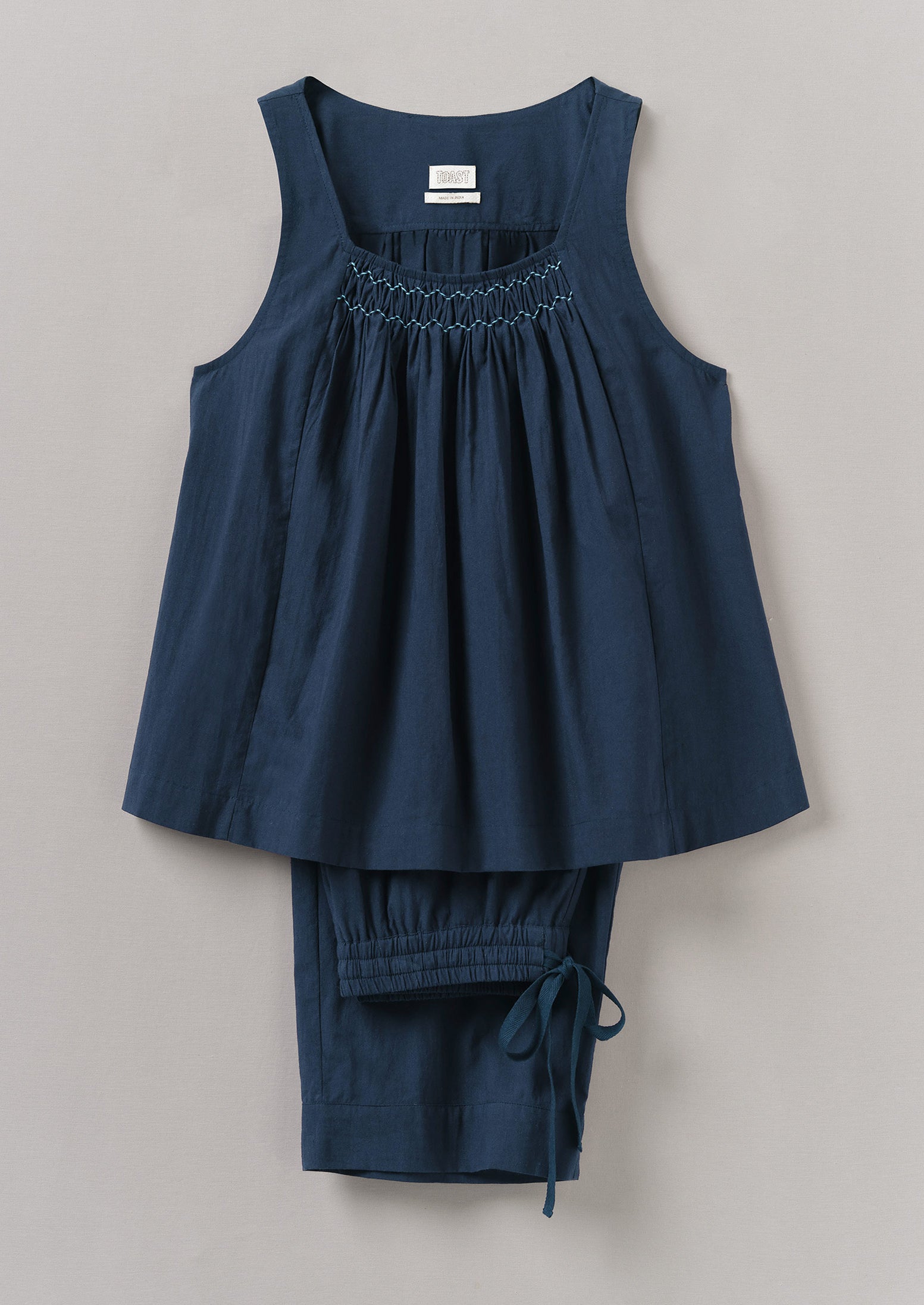 Midnight Smocked Cotton Poplin Pajamas
