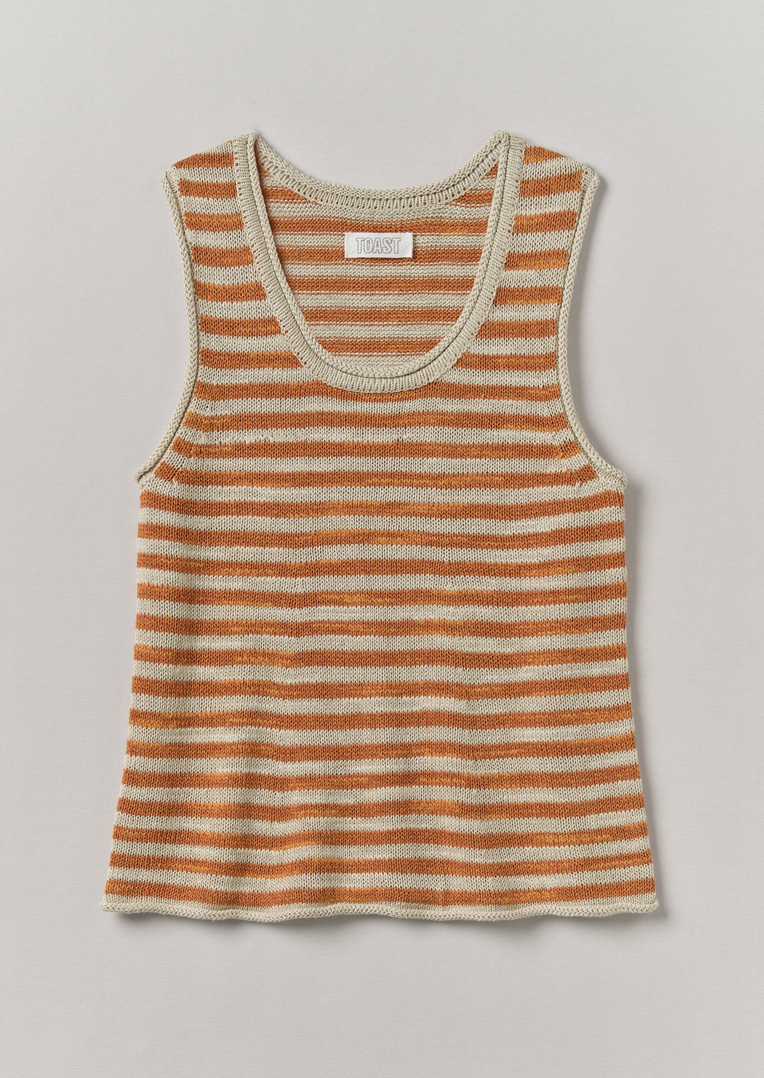 Linen-Cotton Knit Vest in Neutral Stripes