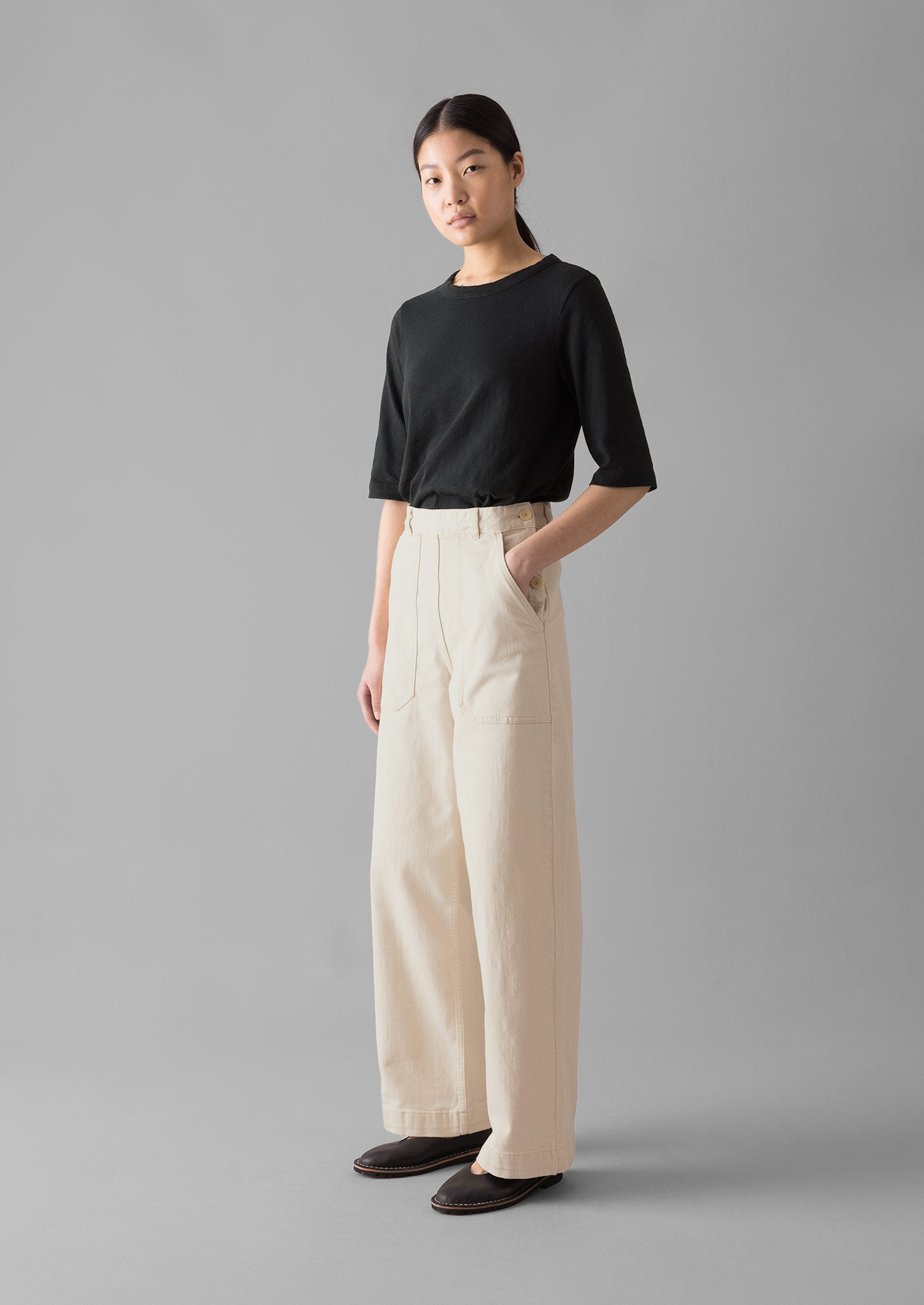 Organic Denim Jeans in Ecru | Full Length