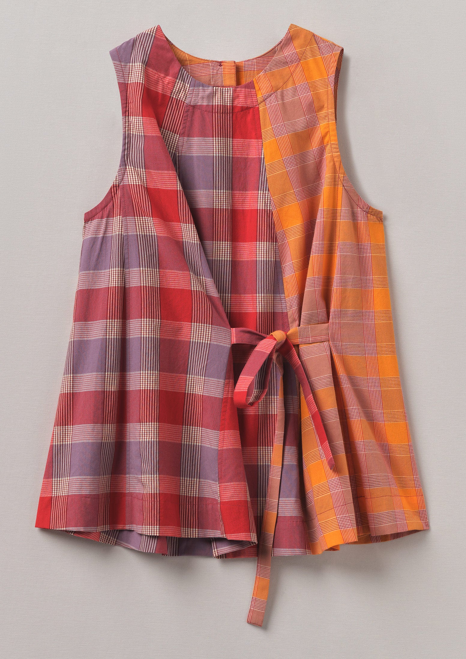 Red & Wisteria Checkered Tie-Front Cotton Top