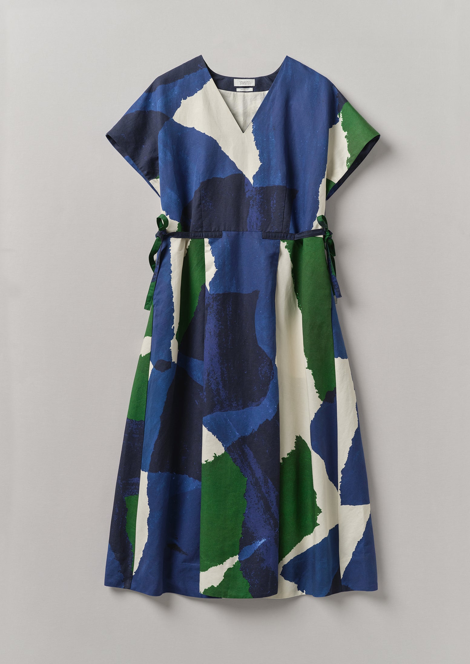 Linen-Cotton Washi Print Dress in Ecru, Blue, Green