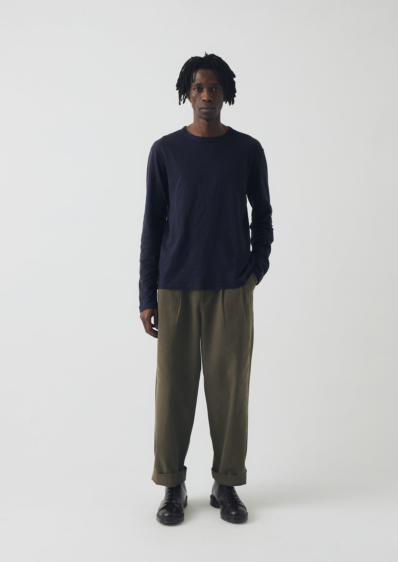 Dark Olive Wide Leg Trousers by Bill Cotton