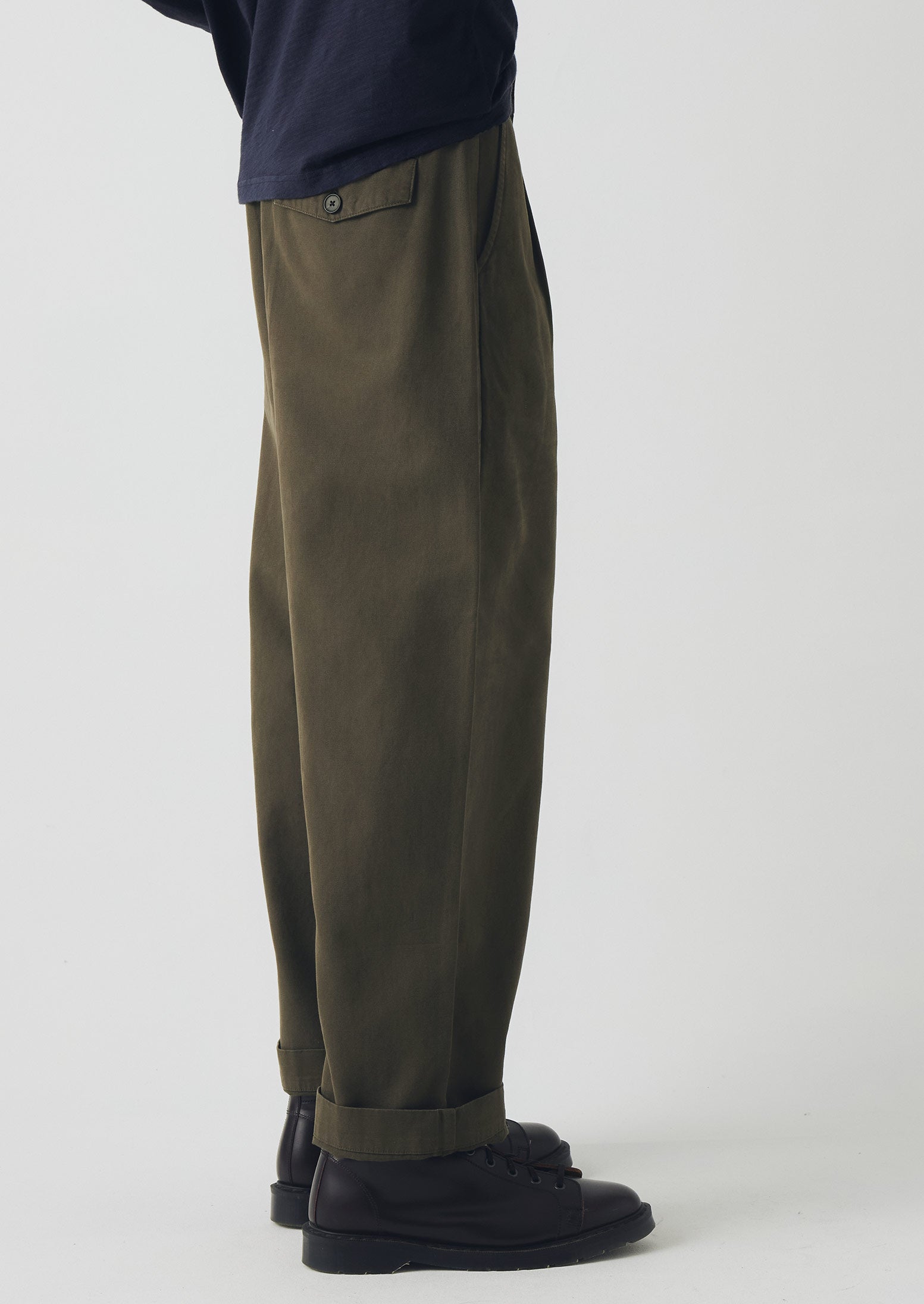 Dark Olive Wide Leg Trousers by Bill Cotton