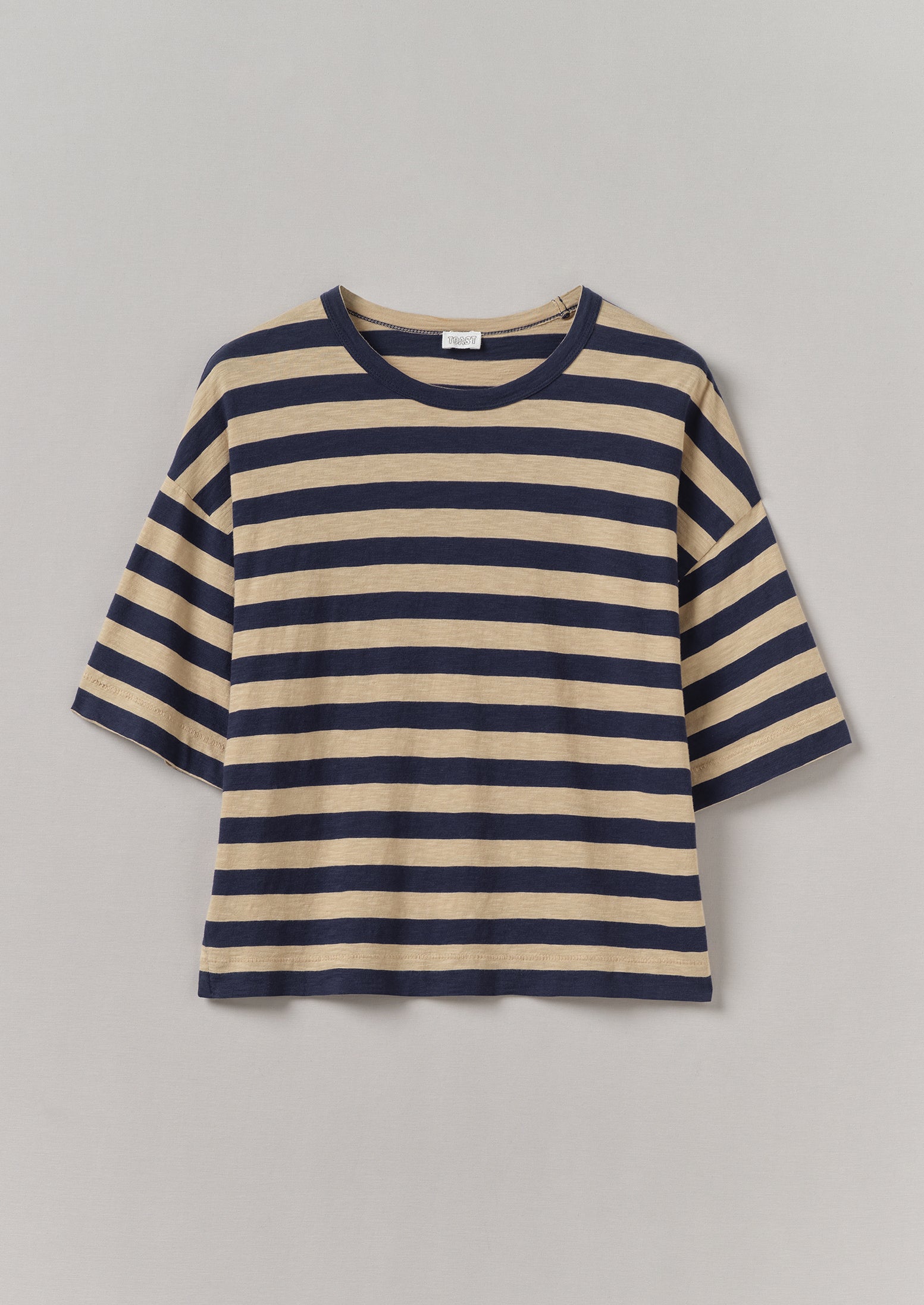 Blue & Sand Striped Cotton Boxy Tee