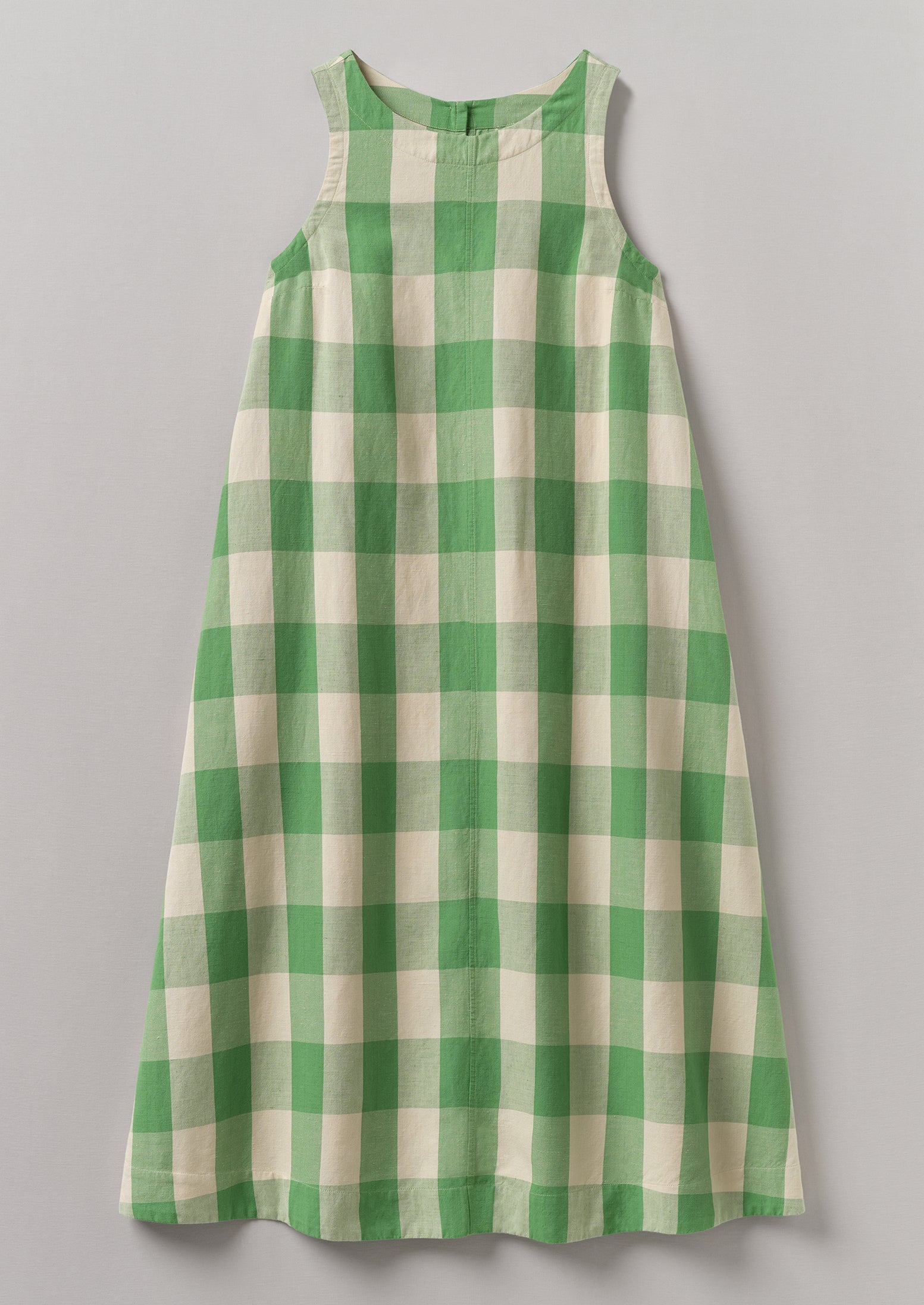 Lawn Green Gingham Cotton Linen Dress