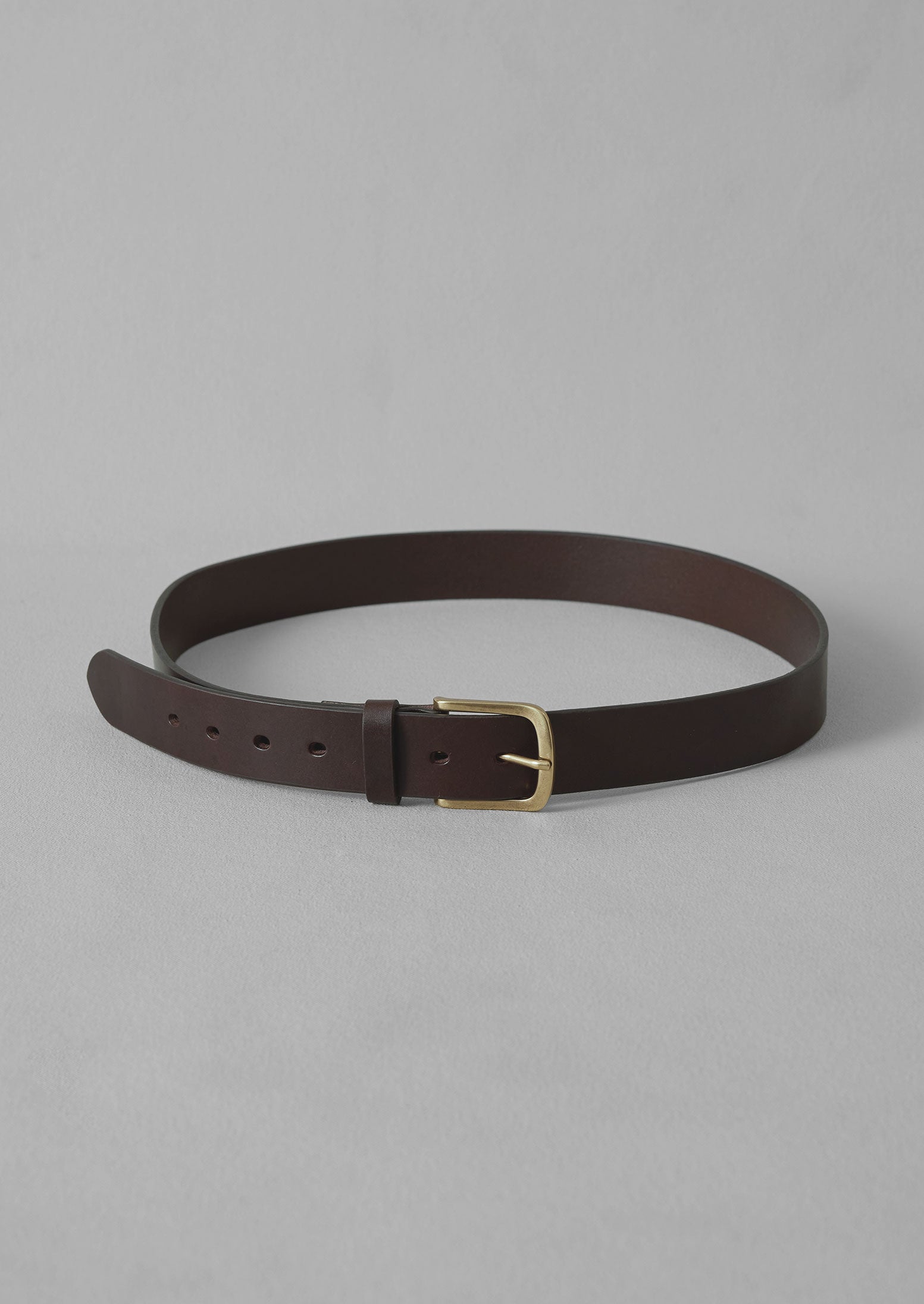 Dark Brown Leather Belt with Brass Buckle