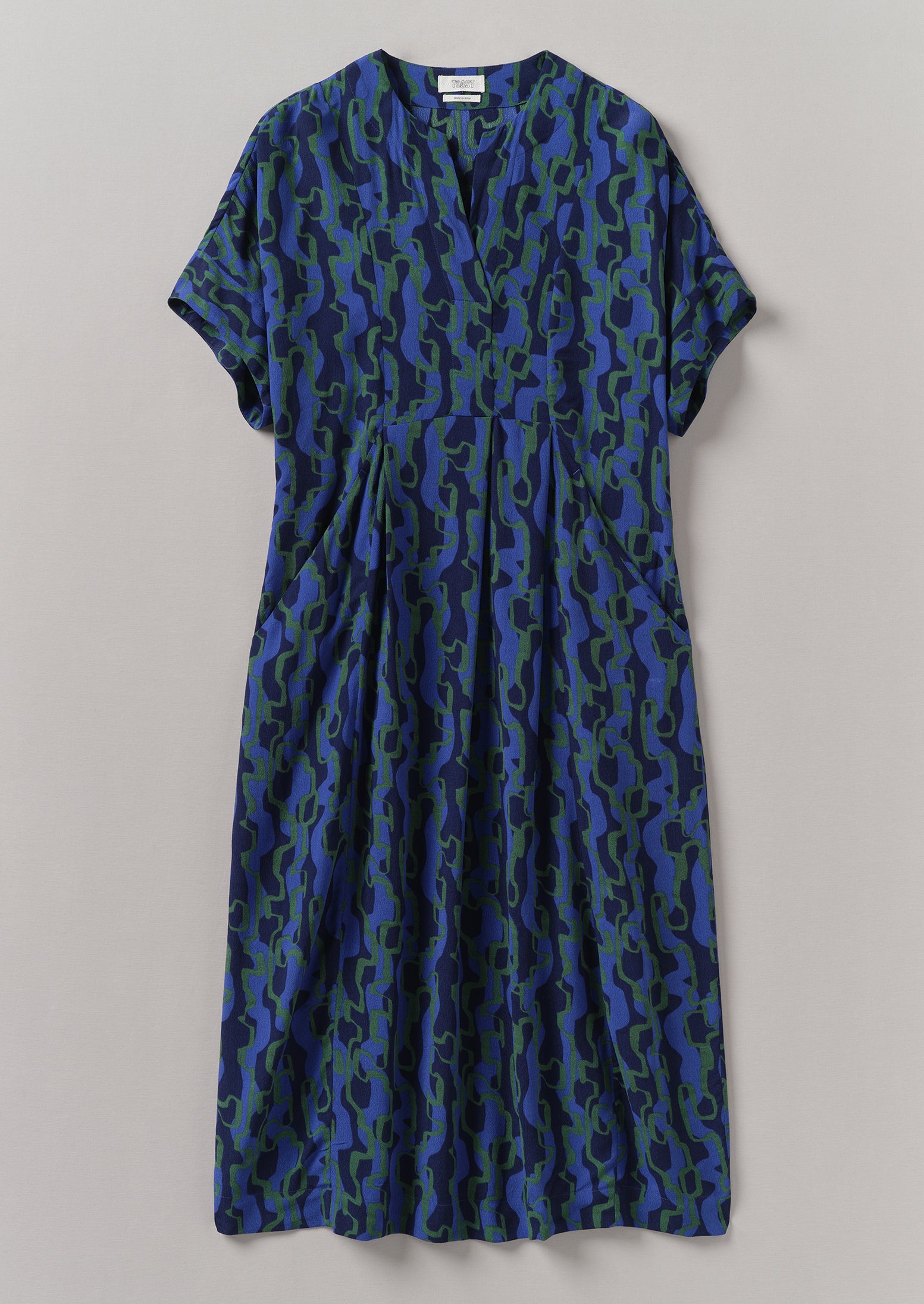 Bryn Ribbon Print Dress in Blue & Green