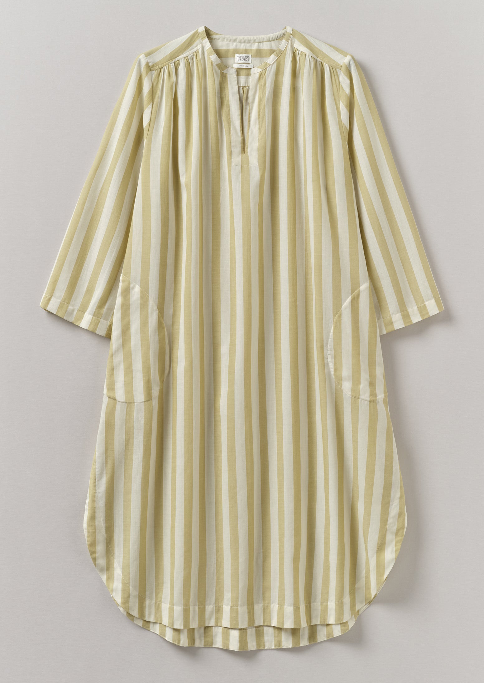 Organic Cotton Kaftan in Ecru & Lime Stripes