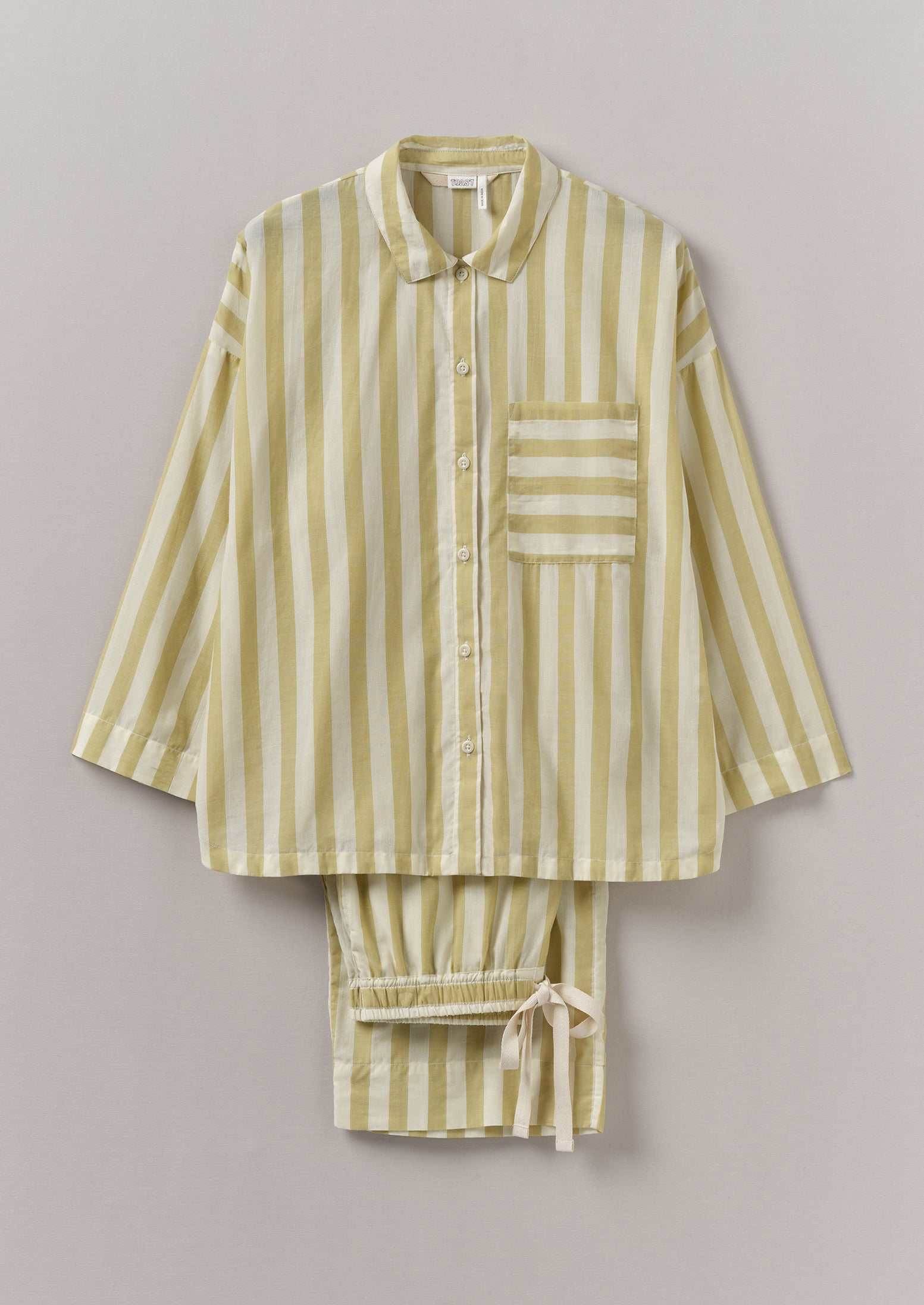 Organic Cotton Striped Pyjamas – Ecru & Lime