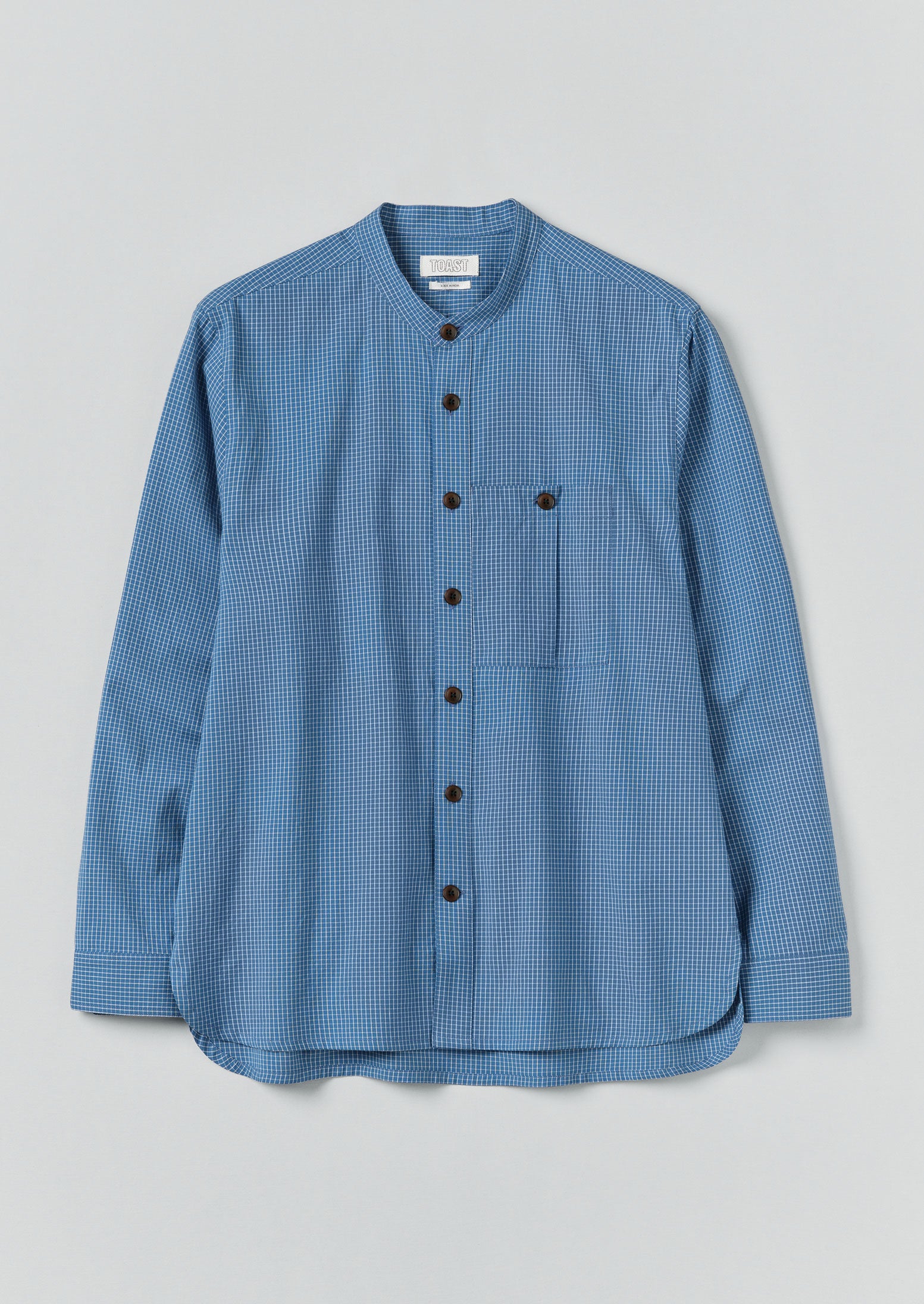 Mid Blue Cotton Grandad Collar Shirt