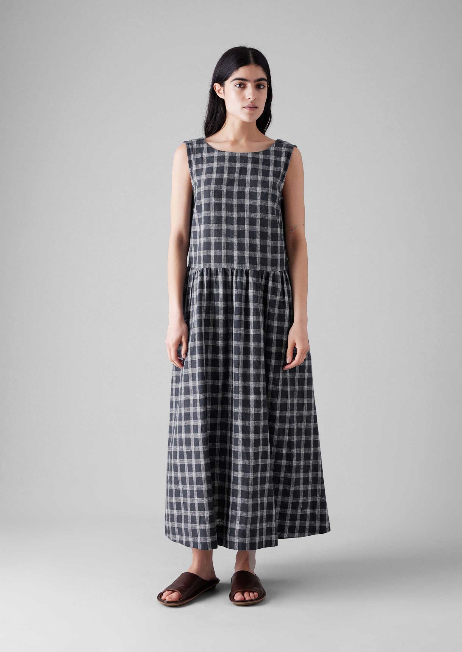 Slate Cotton Linen Cross Back Dress