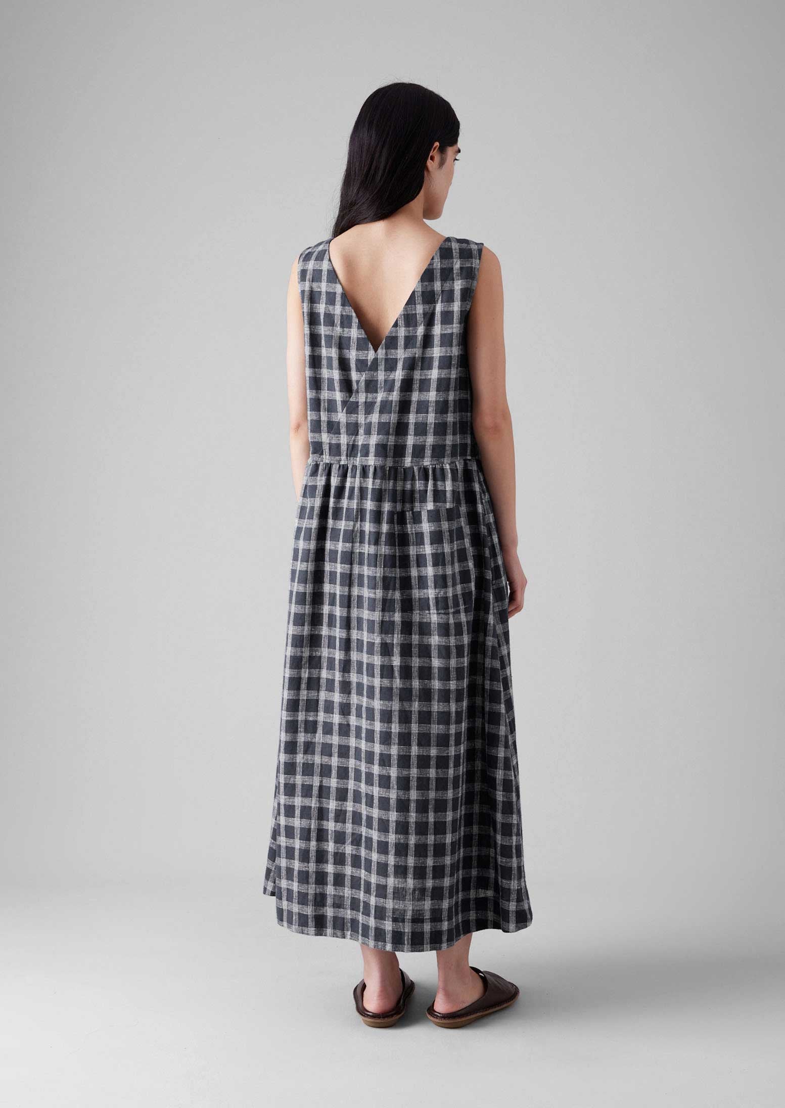 Slate Cotton Linen Cross Back Dress